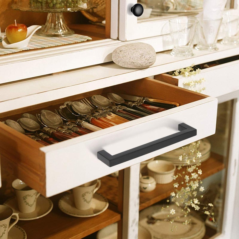 KNOBWELL 6 Pack Cabinet Handles Matte Black, Euro Style Stainless Steel T Bar Kitchen Cabinet Handles - 6-3/10" Hole Centers, 6-7/10" Overall Length - Image 3